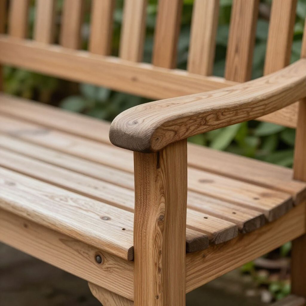 Houten parkbank met armleuningen, natuurlijke afwerking, voor buiten.