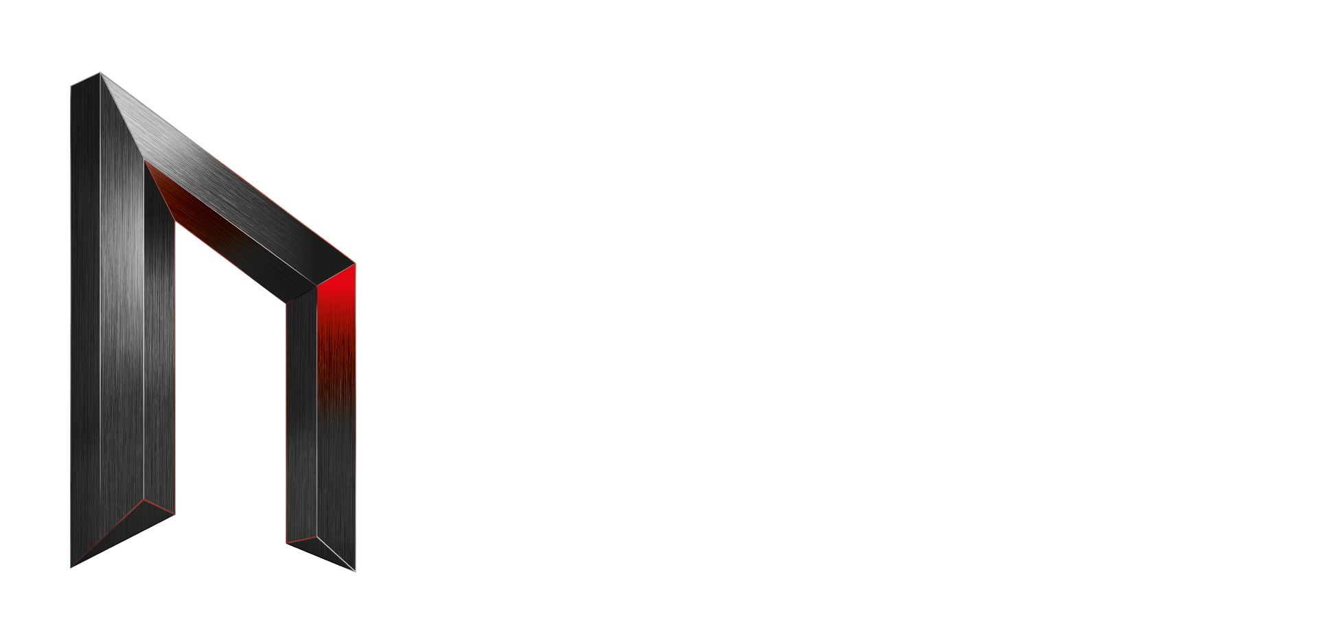 Metallic gray abstract angular shape with a red glow.