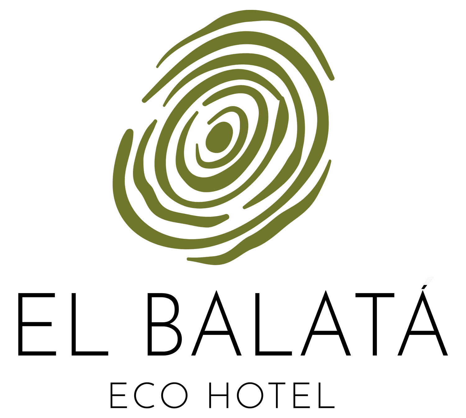 El Balatá Eco Hotel logo: green fingerprint-like symbol above the text.