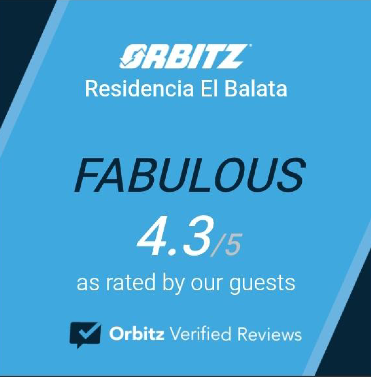 Orbitz advertisement for Residencia El Balata. Featuring a "Fabulous" rating of 4.3/5 based on guest reviews.