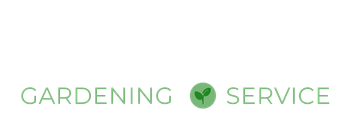 A logo for a gardening service company with a green circle in the middle.