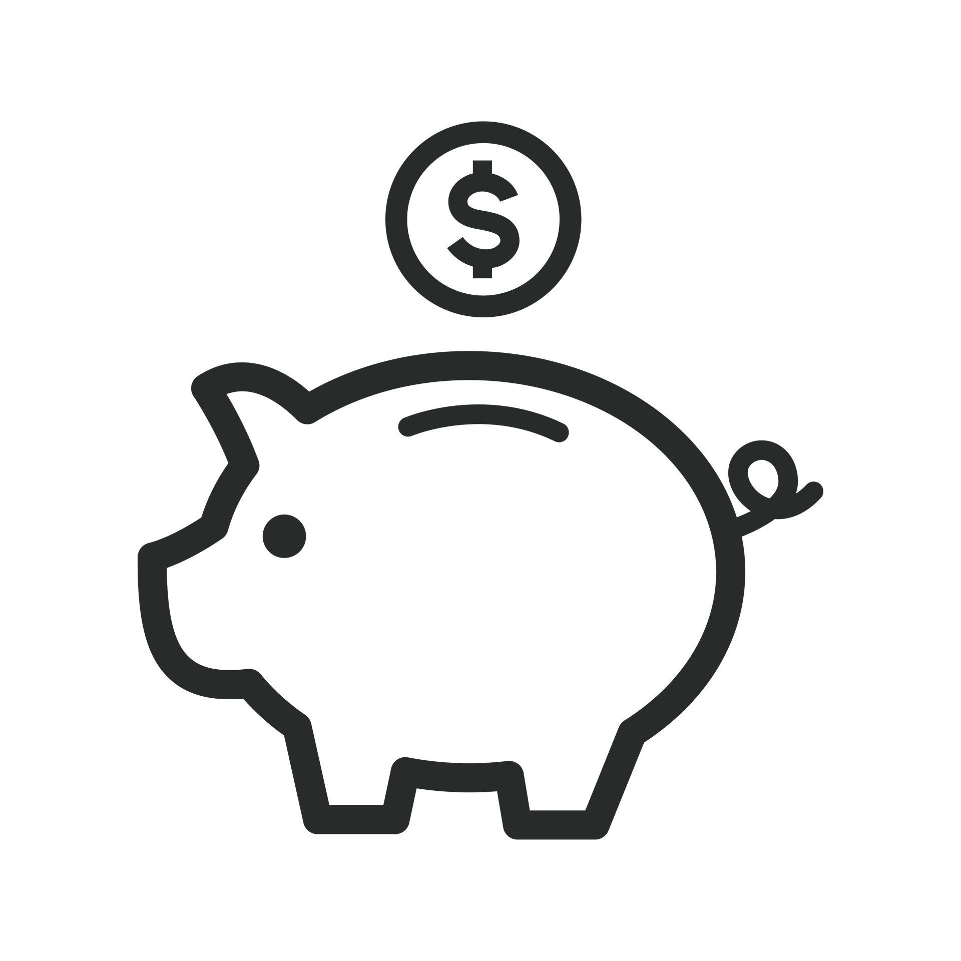 A piggy bank icon with a dollar sign, emphasizing expense control.