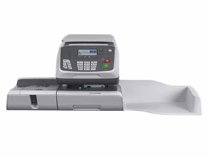 A cash register with a receipt printer attached to it, enhanced with the iX-3 Series Postage Meter.
