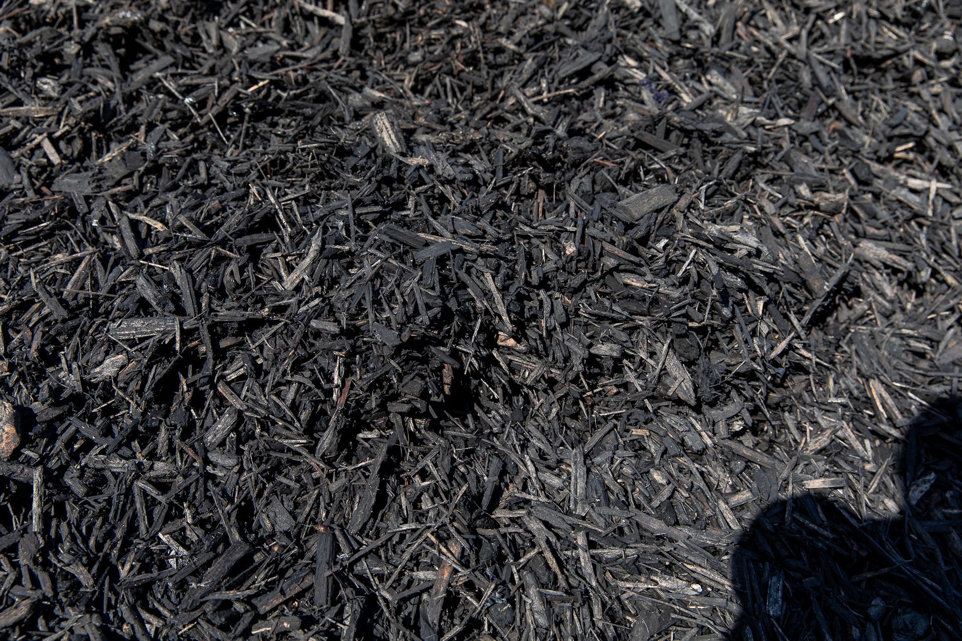 A pile of black mulch with a person standing on it
