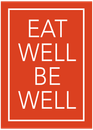 Orange and white logo for Eat Well Be Well
