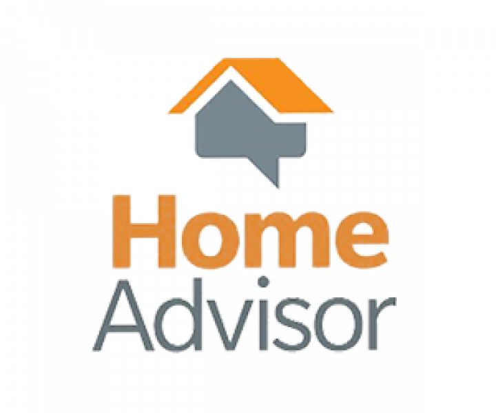 HomeAdvisor logo: orange roof over a gray speech bubble, orange and gray text.