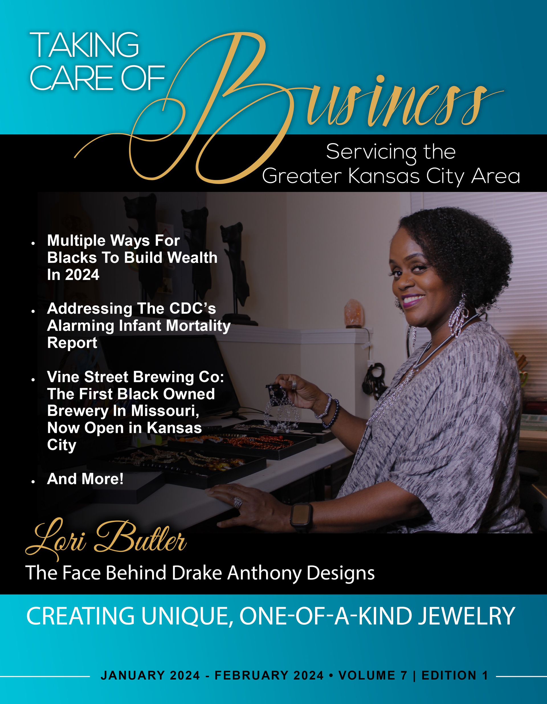 Magazine cover featuring a woman with jewelry, text 