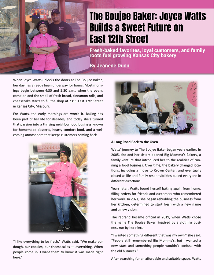 Momma Flo's food truck article. Photo of couple, food truck and text about faith, family and flavor.