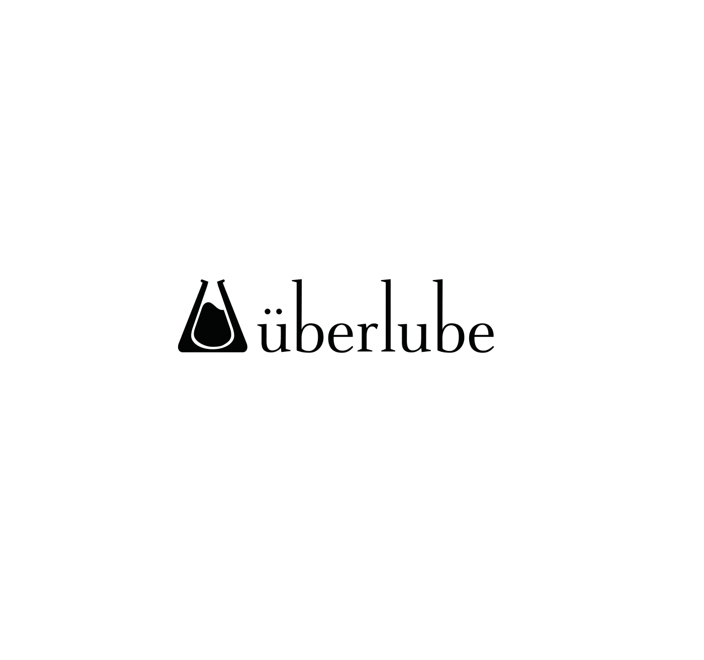 A black and white logo for a company called überlube.