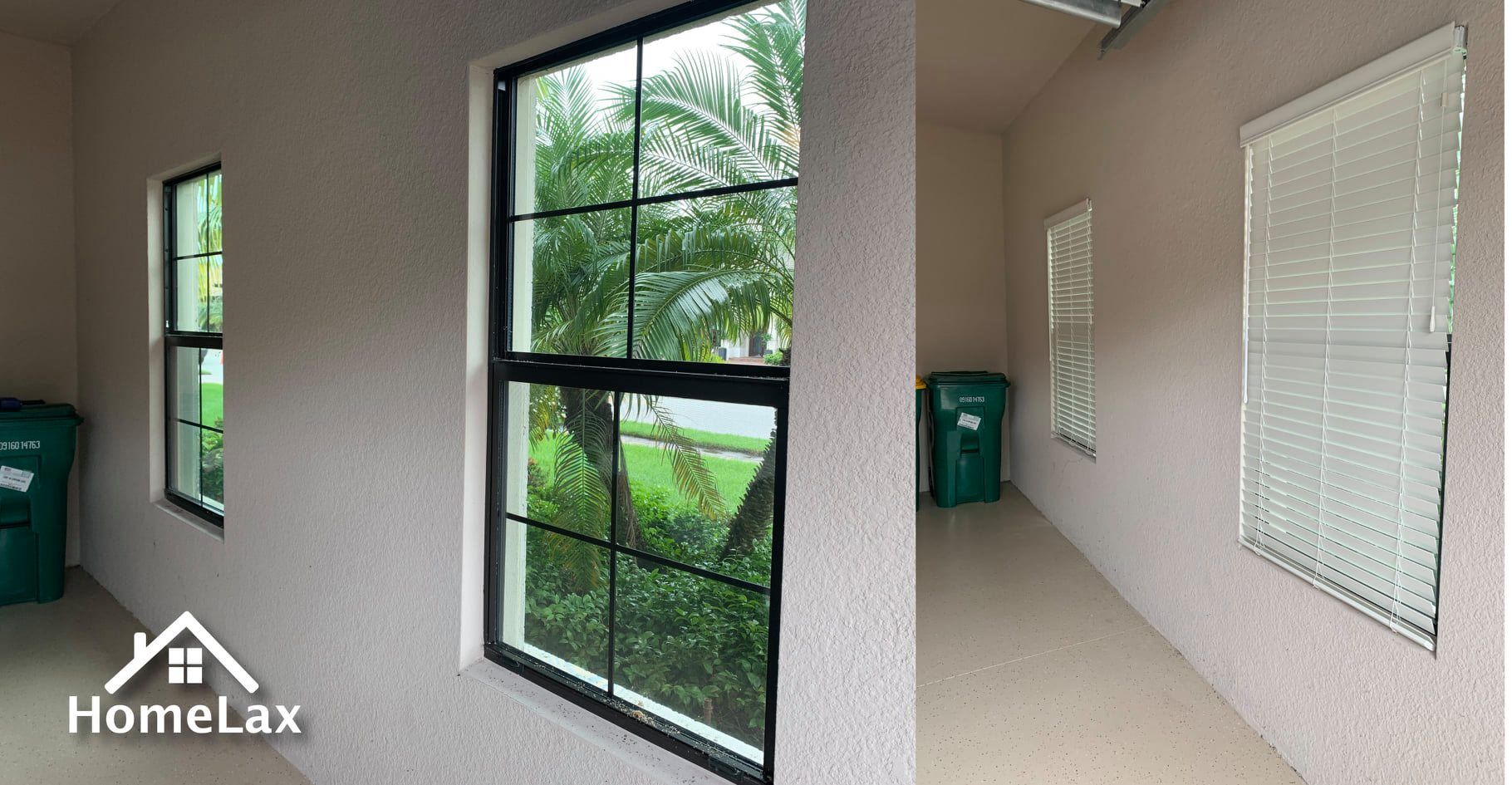 A room with a lot of windows and a sign that says home lax