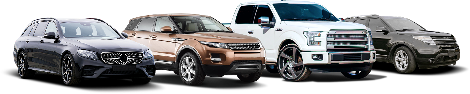 Four cars of different models are parked closely together on a white background. | Don's Performance Corner