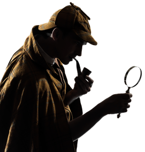 sherlock holmes silhouette in studio on white background.
