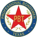 The logo for professional bondsmen texas is a red star in a blue circle.