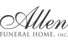 Allen Funeral Home, Inc. logo in script font with the words "FUNERAL HOME, INC." below.