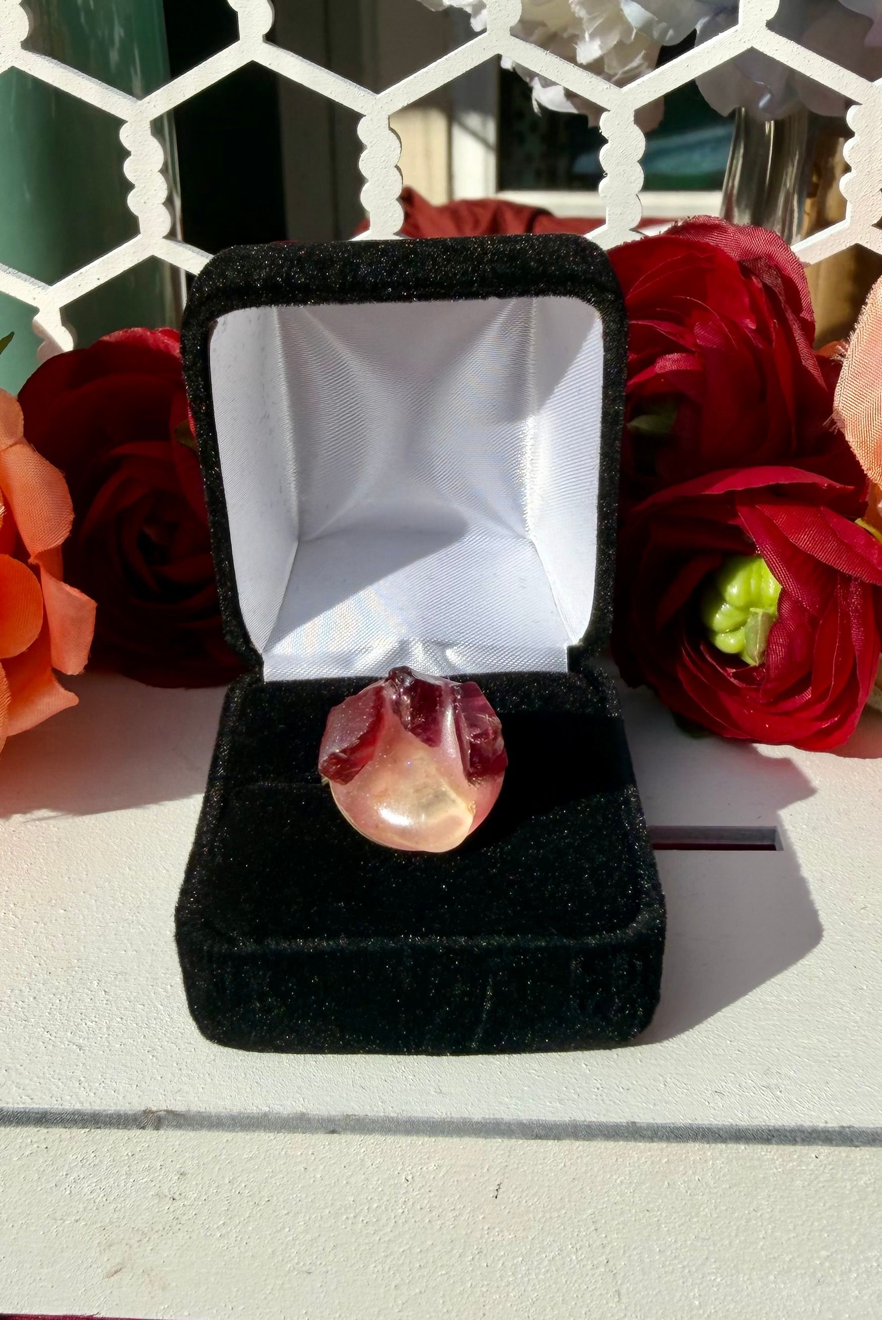 Size 7 Sterling Silver Ring With Raw Ruby and Aurora Quartz