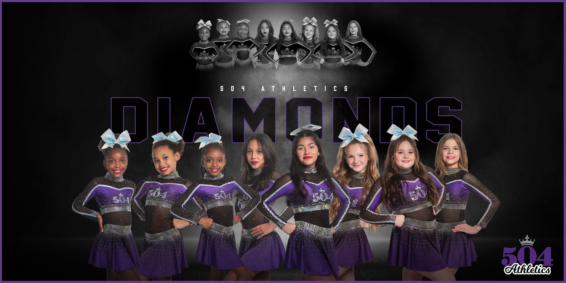 A group of cheerleaders are posing for a picture.