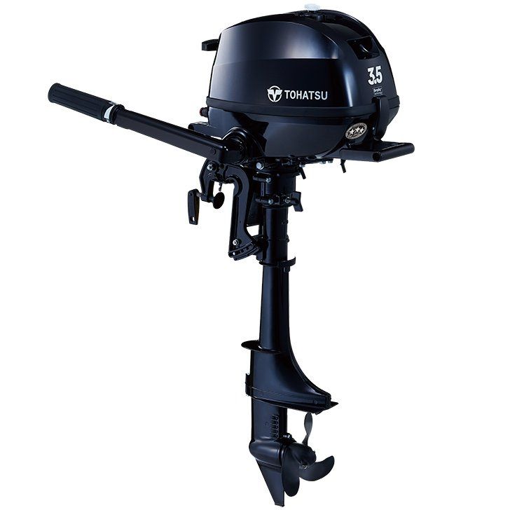 a black outboard motor on a white background .