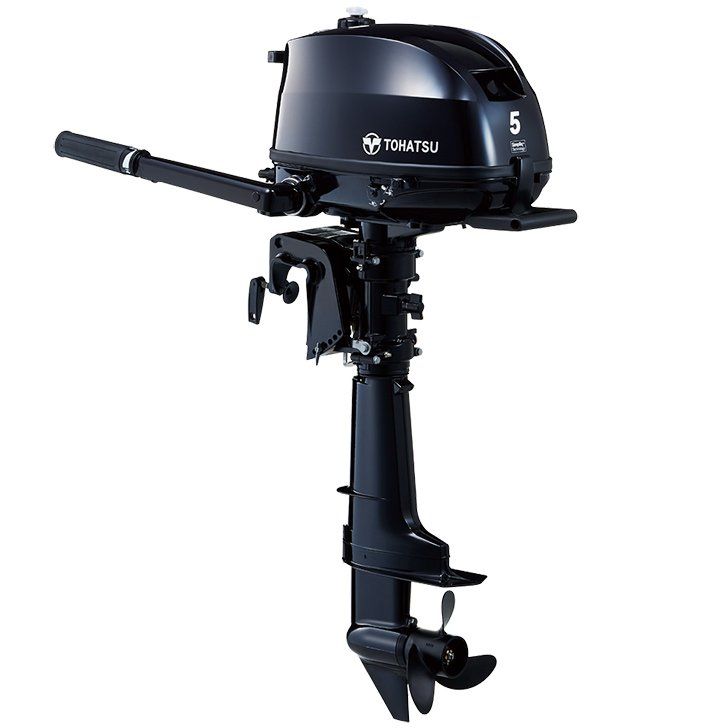 a black outboard motor on a white background .