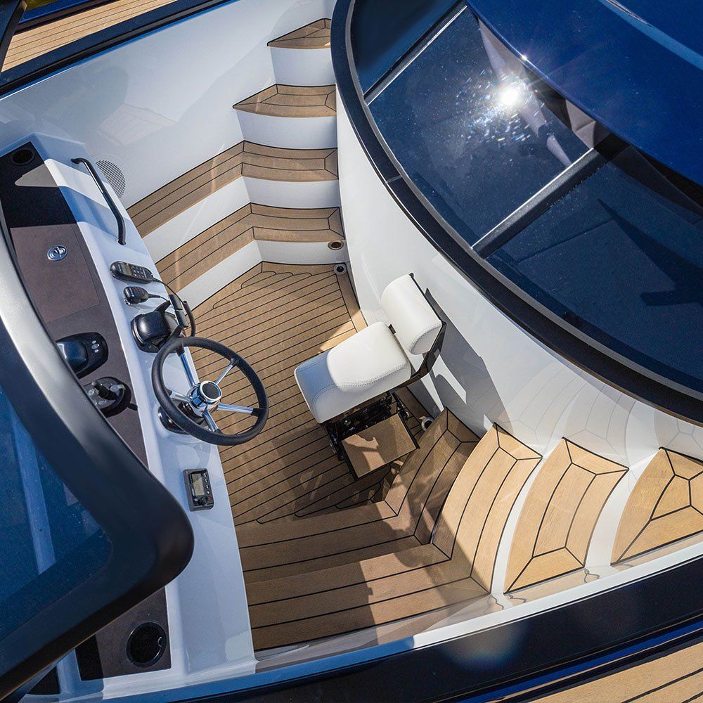 an aerial view of the cockpit of a boat