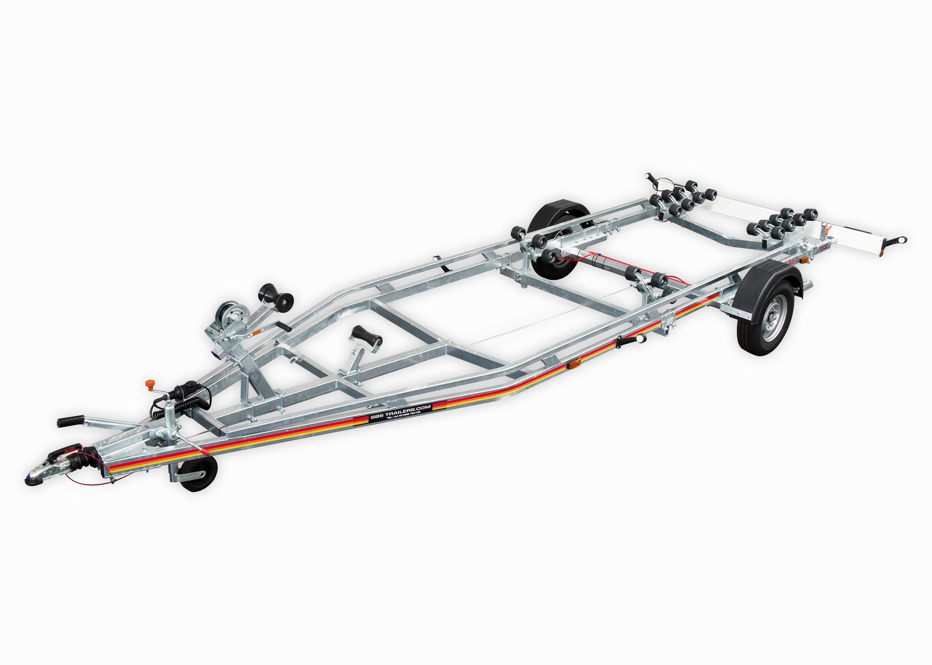 a boat trailer is shown on a white background .