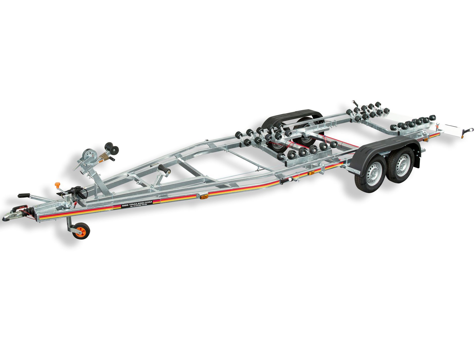 a boat trailer is shown on a white background .