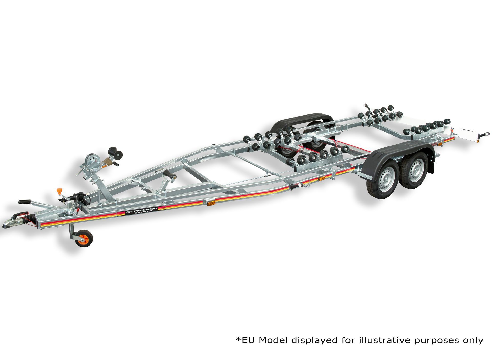 a boat trailer is shown on a white background .