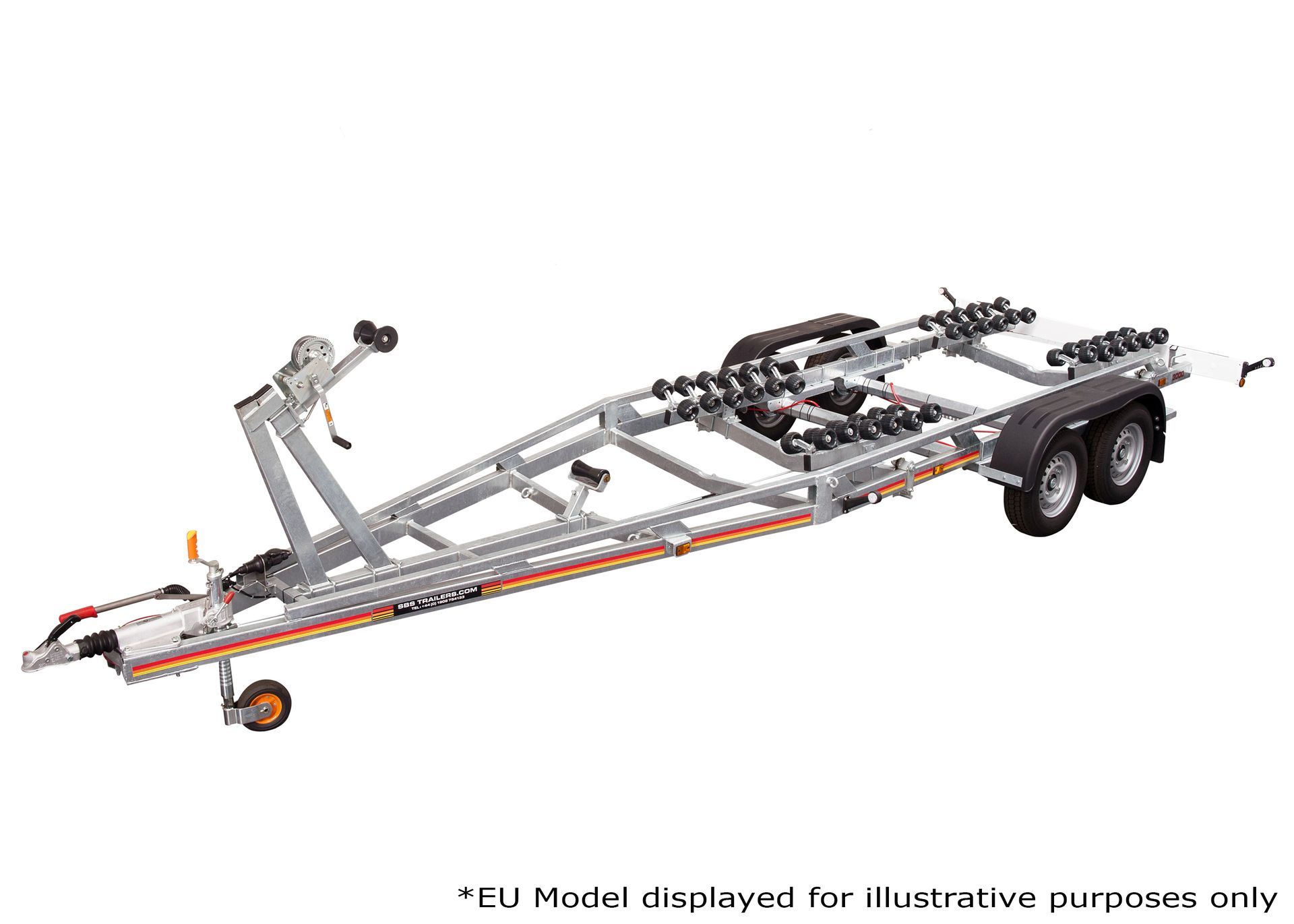 a boat trailer is shown on a white background .