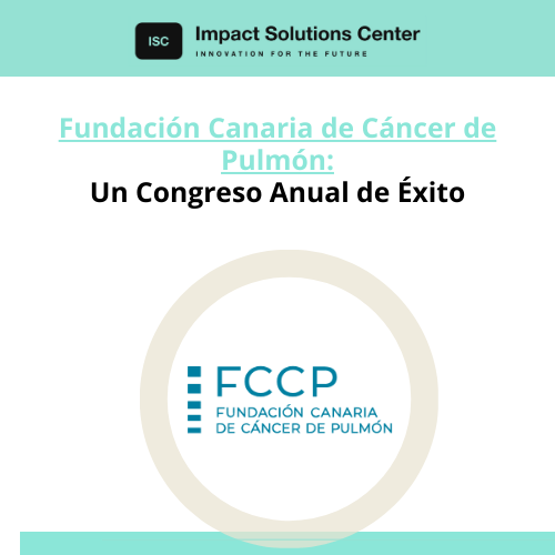 Póster blanco y verde azulado de la Fundación Canaria de Cáncer de Pulmón: 