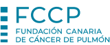 Logo of FCCP: Fundación Canaria de Cáncer de Pulmón in teal, with a vertical bar of teal squares.