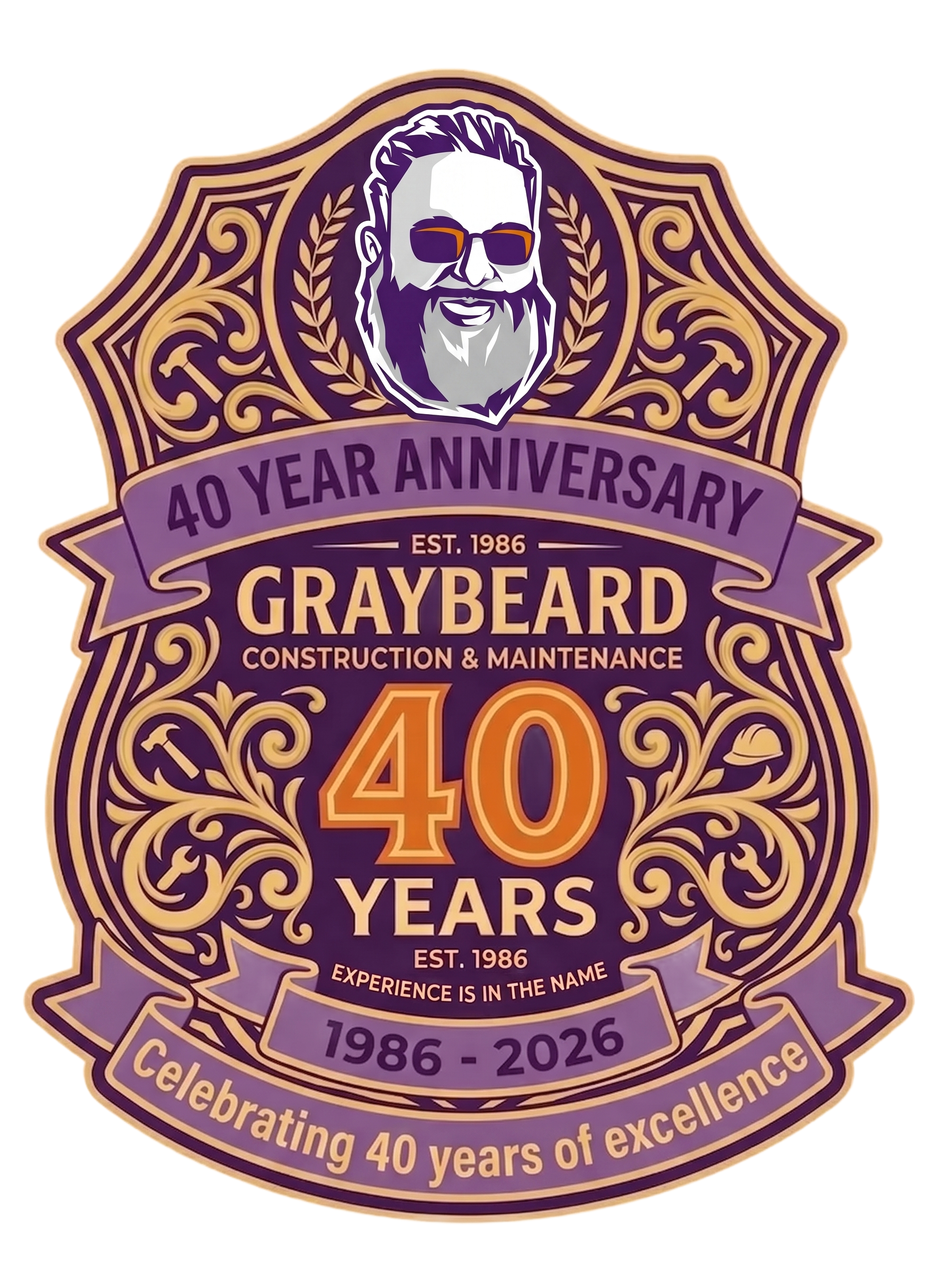 Purple Graybeards service van with orange accents and logo.