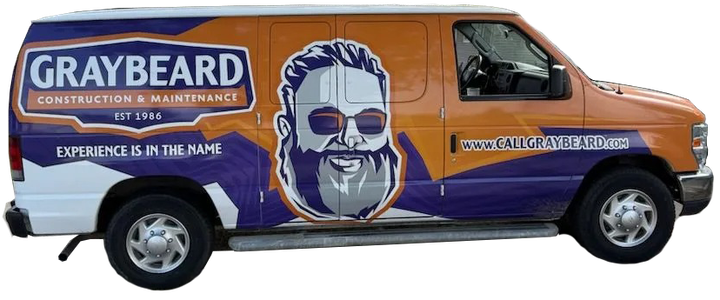 Purple Graybeards service van with orange accents and logo.