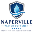 Naperville Water Softener Logo with Shield Emblem, Water Droplet, Wave Graphic, Star Details, Company Name in Naperville, IL