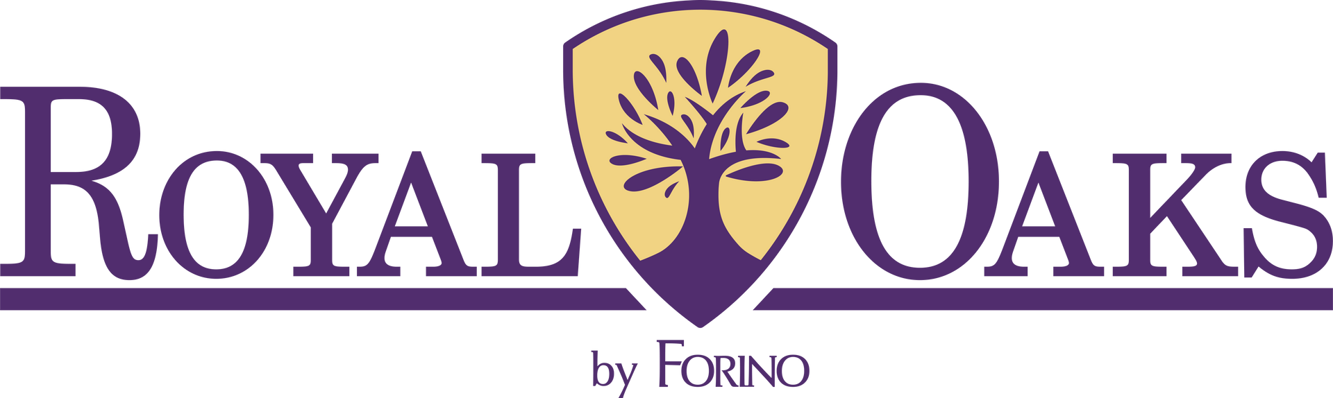 Royal Oaks community logo featuring royal purple lettering and tree emblem.