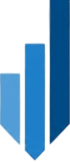 Blue geometric bar chart logo with three vertical bars on a white background