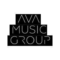 The logo for the ava music group is black and white.