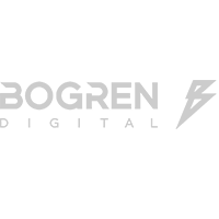 A black and white logo for bogren digital with a lightning bolt.
