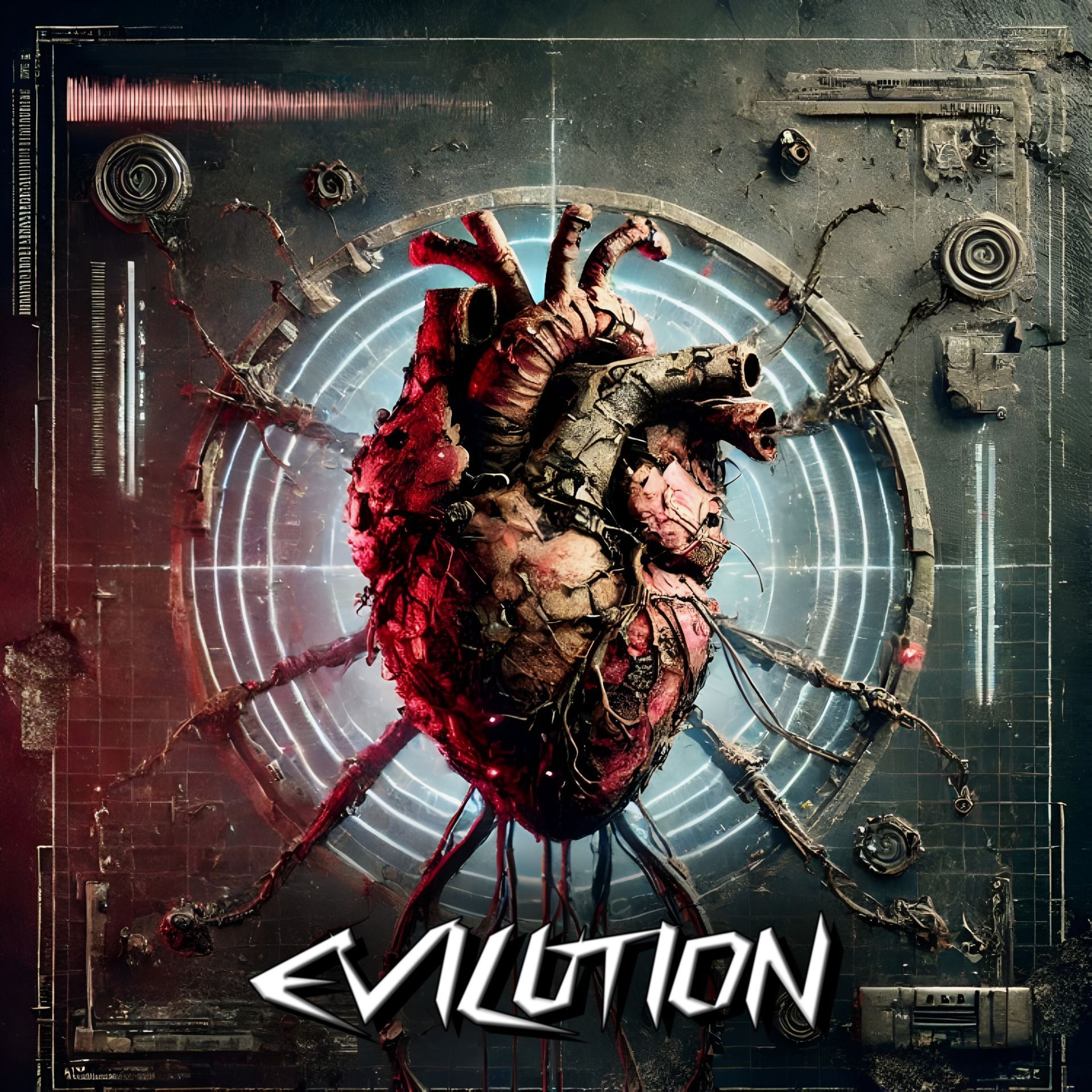 An album cover for evolution with a heart on it