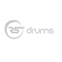 A gray logo for rs drums on a white background.