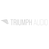 A logo for triumph audio with a wing on a white background.