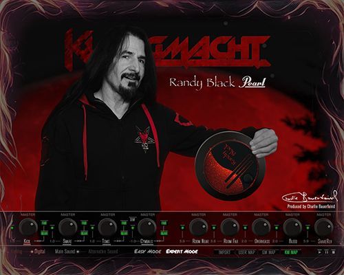 A man with long hair and a beard is holding a red and black item that says randy black pearl