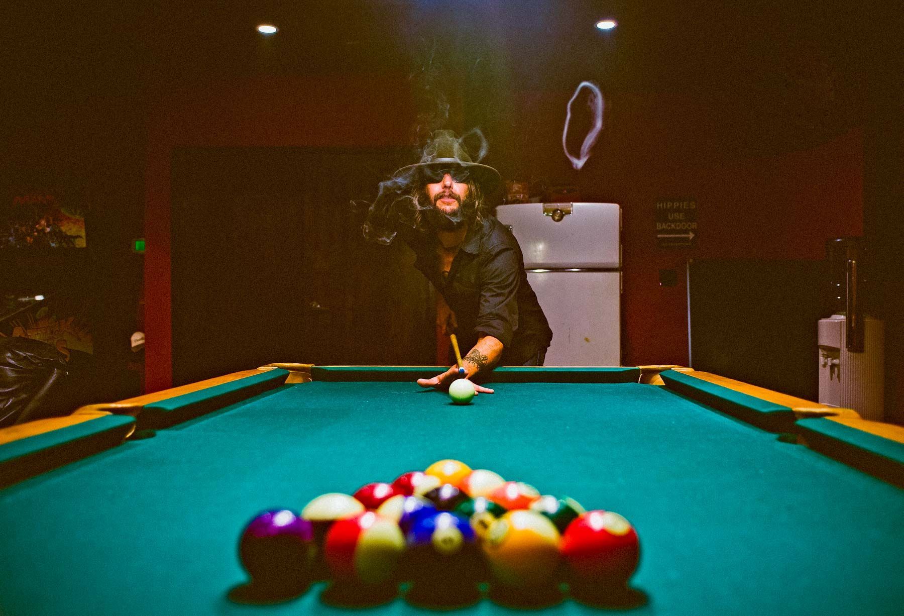 Ben Bridwell of Band of Horses shooting pool, Echo Mtn