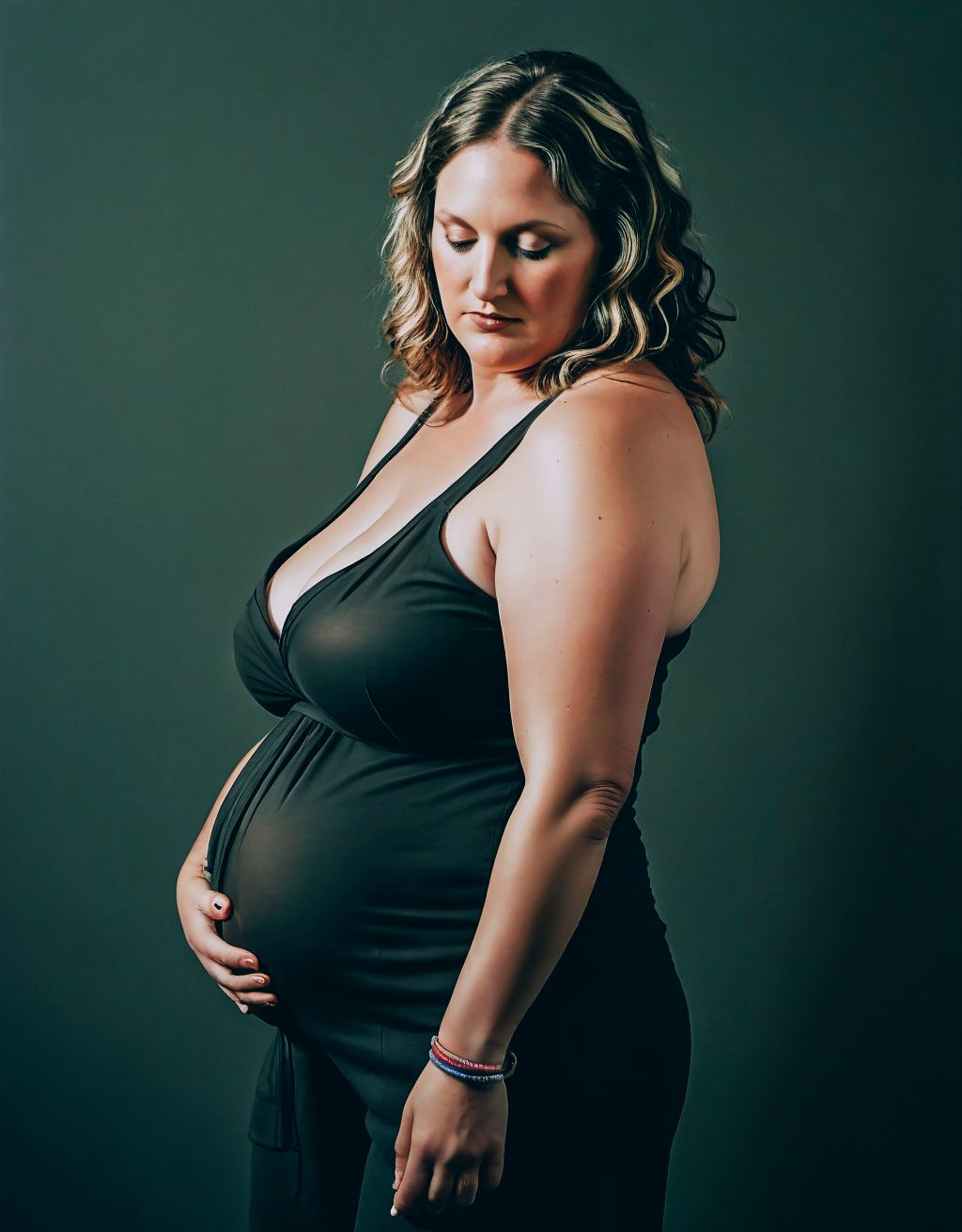  maternity photo portrait of a pregnant Asheville, North Carolina mother in western nc photographer studio, classic implied pose at 33 weeks pregnant