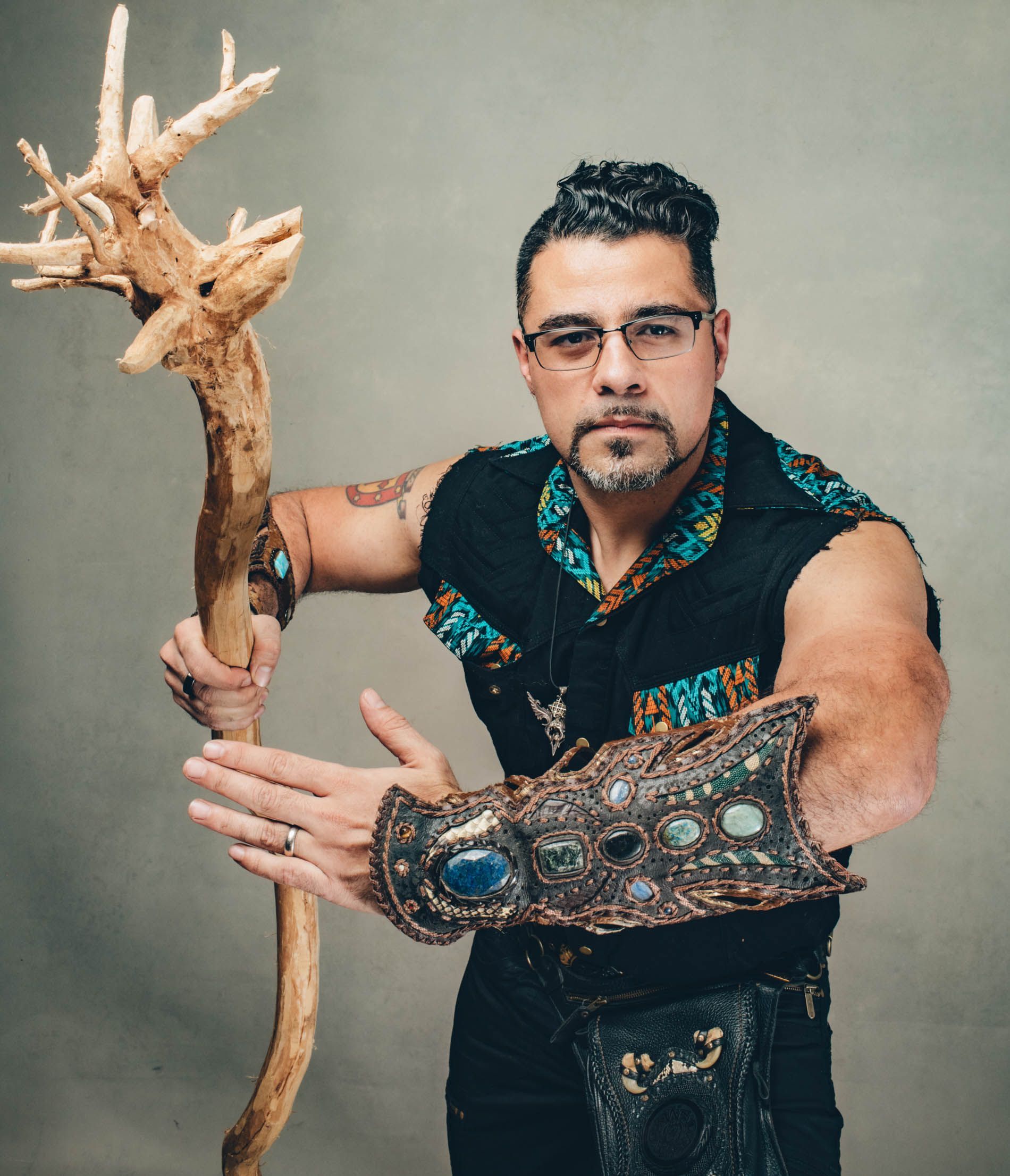 Man poses for studio portrait, Asheville