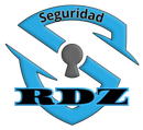 Un logotipo para seguridad rdz con un ojo de cerradura en el medio.