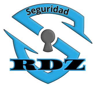Un logotipo para seguridad rdz con un ojo de cerradura en el medio.