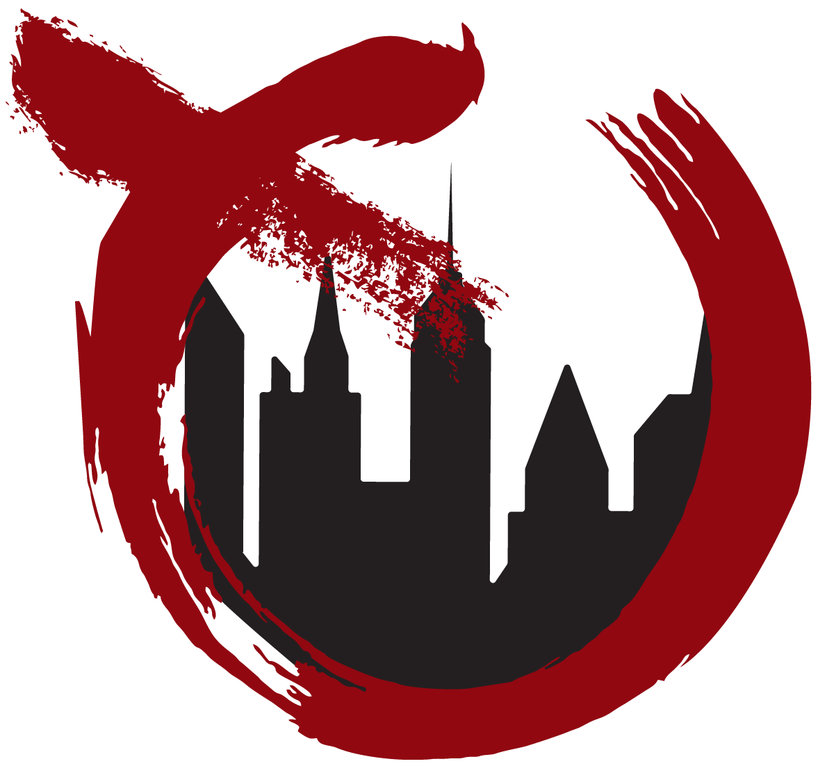 The Restoration Place logo: a red circle with a silhouette of a city in it