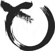 The Restoration Place Logo: a black circle with a city skyline inside of it