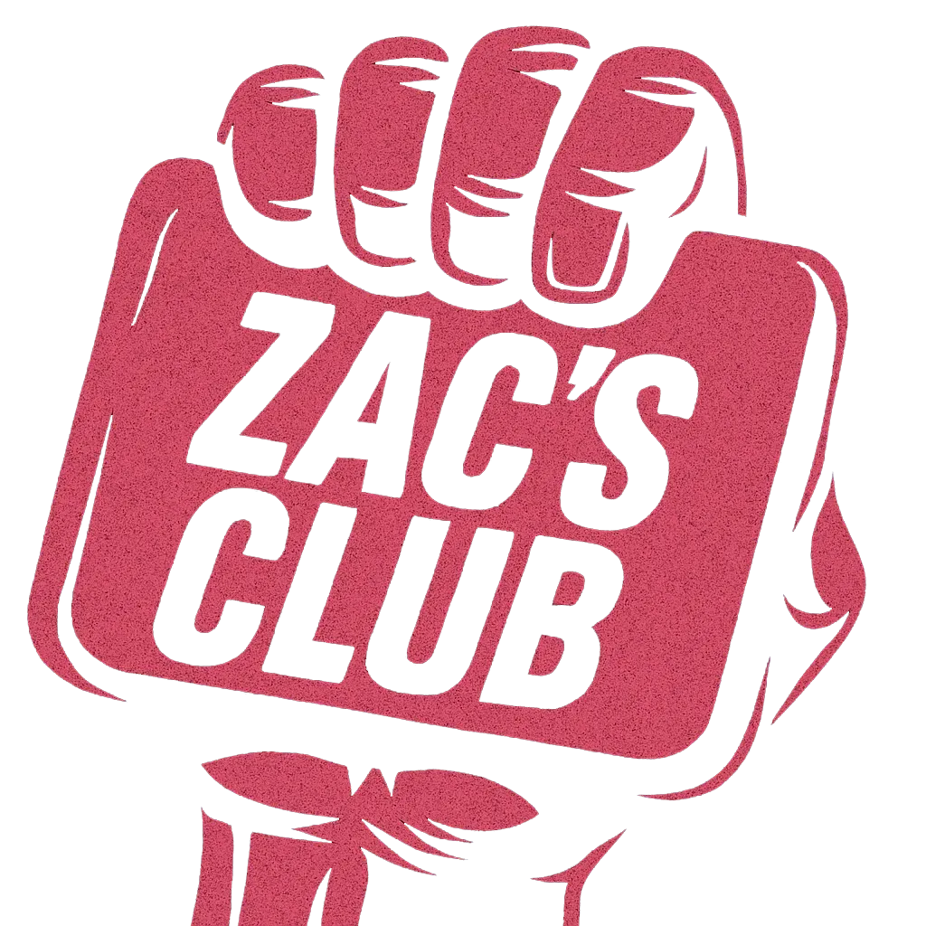 A stylized red fist holding a rectangular sign that reads