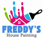 Logo for Freddy's House Painting: colorful paint splash over a house icon, brush on right. Text: Freddy's House Painting.