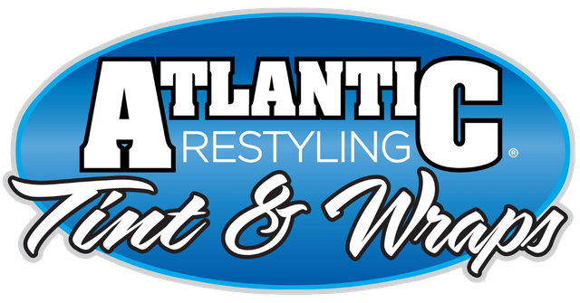 Atlantic Restyling Tin & Wraps logo in blue, white, and black text